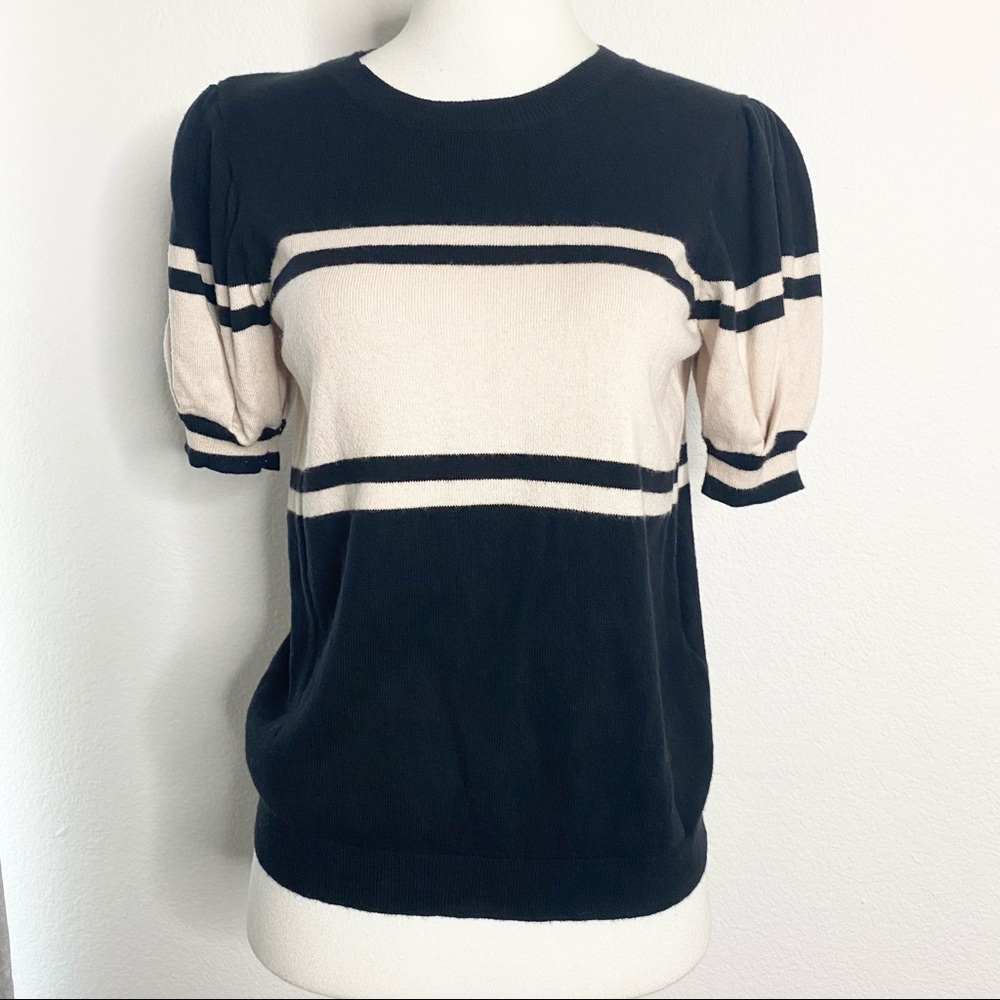 JOIE Black and Cream Puff Sleeve Sweater